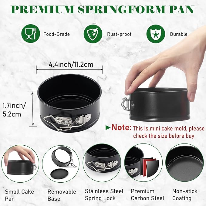 Tellshun 4 Pack Small Springform Cheesecakes Pan Tins Set 4 Inch Mini Baking Mold 4 Pieces Round Leakproof Nonstick Removable Bottom Bakeware for Pie Pizzas and Quiches Includes 50Pcs Parchment Paper