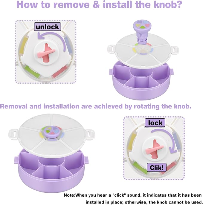 Kids' Rotating Snack Container Set – 2-Pack, Includes 1 Rotating Snack Container & 1 Round Sectioned Snack Box, BPA-Free, Dishwasher Safe, Perfect for Travel-Purple
