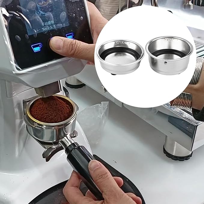 2Pcs Coffee Filter Basket, 51mm Pressurized Coffee Filter Cups Strainer Stainless Steel With Strainer, Coffee Detachable Espresso Machine Portafilter Basket Replacement for Home Office (Single+Double)