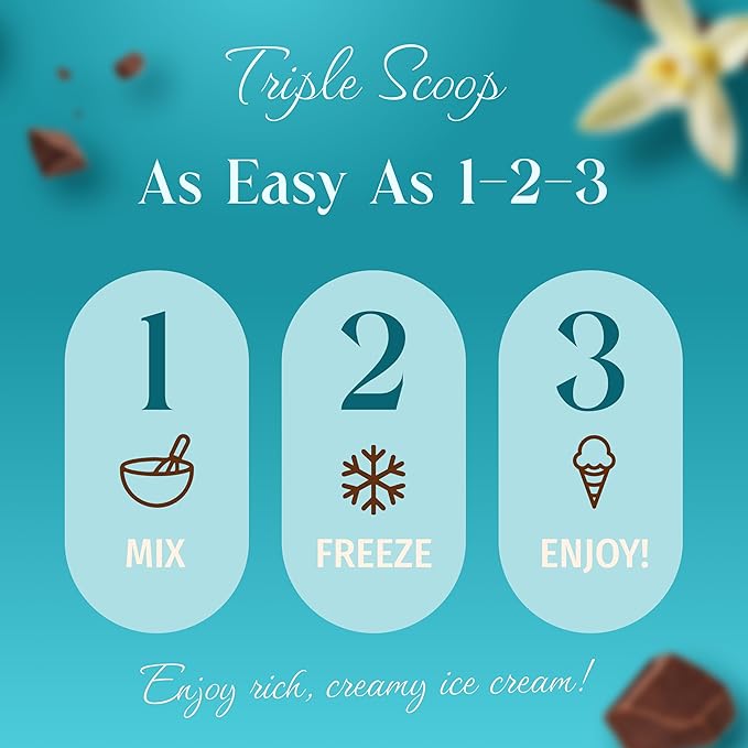 Triple Scoop - Premium Vanilla Choc Chip (2) Ice Cream Mix For Ice Cream Maker. Simple, Easy, Delicious. From Gourmet Mix To Maker in 5 Minutes, Makes 2 Creamy Qrts, Made in USA (2 Pk, Vanilla Choc)
