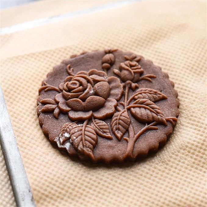Wooden Cookie Biscuit Mold, 3D Baking Mold, Embossing Craft Decorating Baking Tool, Suitable for Halloween Thanksgiving Christmas Kitchen DIY (Rose 10 * 10 * 2)