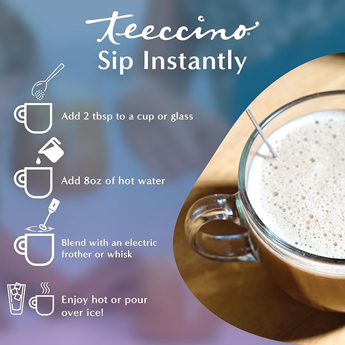 Teeccino Organic Instant Dandelion Herbal Latte – 14 Servings – Creamy Oat & Coconut Latte with a Blend of Roasted Chicory & Dandelion Roots – Gluten-free, Prebiotic, Caffeine-Free – 7.9 ounces