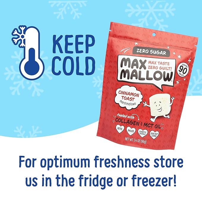 Max Mallow Sugar Free Marshmallows - Keto Friendly, Perfect for S'mores, Hot Chocolate, and Baking with Zero Sugar Snacks, Smores Mct Oil Zero Sugar Marshmellow Marshmallow Cinnamon Toast, 3 Pack