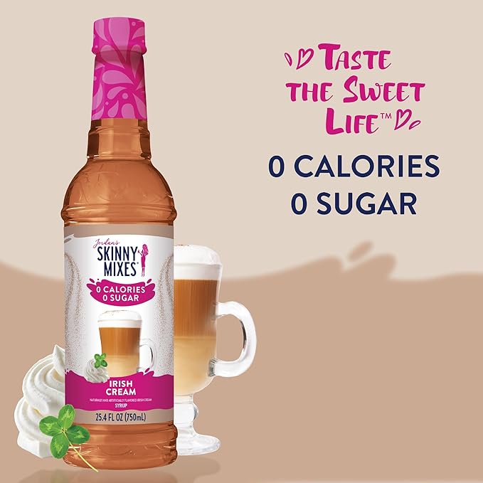 Jordan's Skinny Syrups Sugar Free Coffee Syrup, Irish Cream Flavor Drink Mix, Zero Calorie Flavoring for Lattes, Protein Shake, Food & More, Gluten Free, Keto Friendly, 25.4 Fl Oz, 1 Pack