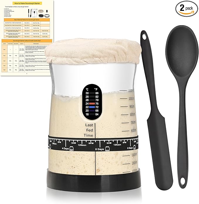 Pro Sourdough Starter Kit- 50oz Large Capacity Sourdough Starter Jar, 17 Flavorful Fermentation Recipes, Sourdough Bread Baking Supplies for Making Delicious Sourdough Breads(2PCS)