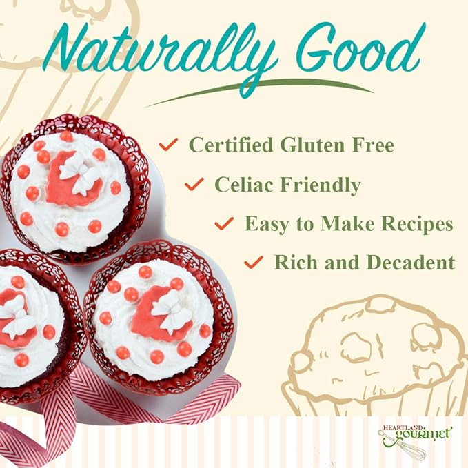 Heartland Gourmet Gluten Free Red Velvet Cupcake Mix - Rich and Decadent - Certified Gluten Free Ingredients - All Purpose - Safe for Celiac Diet - 2022 - Pack of 1