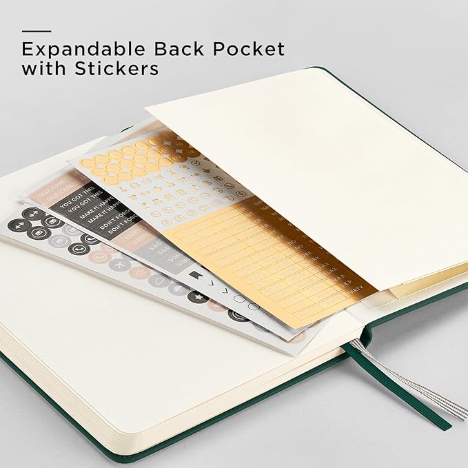 &And Per Se Dotted Journal Notebook (10 packs), A5 Hardcover Leather Bullet Dotted Journal, 160 Pages 100GSM Thick Paper, 3 Sheets of Stickers Included - 5.7'' x 8'' (Green)