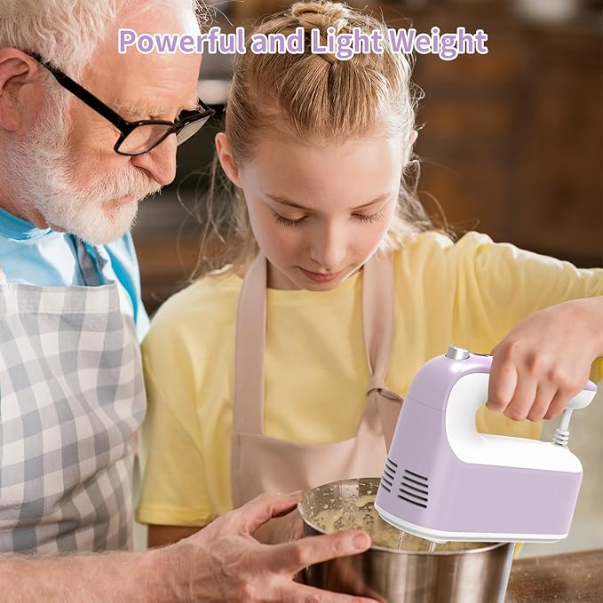 9-Speed Digital Hand Mixer Electric, 400W DC Motor, Hand Mixer electric Handheld with Snap-On Storage Case, Touch Button, Turbo Boost, 5x Stainless Steel Accessories (Lilac Purple)