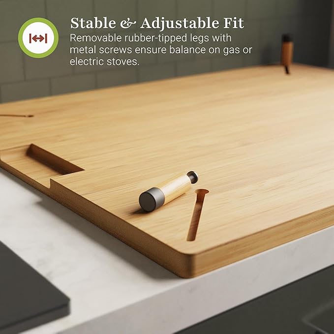 Prosumer's Choice Bamboo Stove Top Cover Board - Versatile Wooden Cutting Board for Kitchen with Adjustable Legs and Juice Grooves- Large Surface and Durable for Stoves, 27.2 x 21.4 x 3.1 Inches
