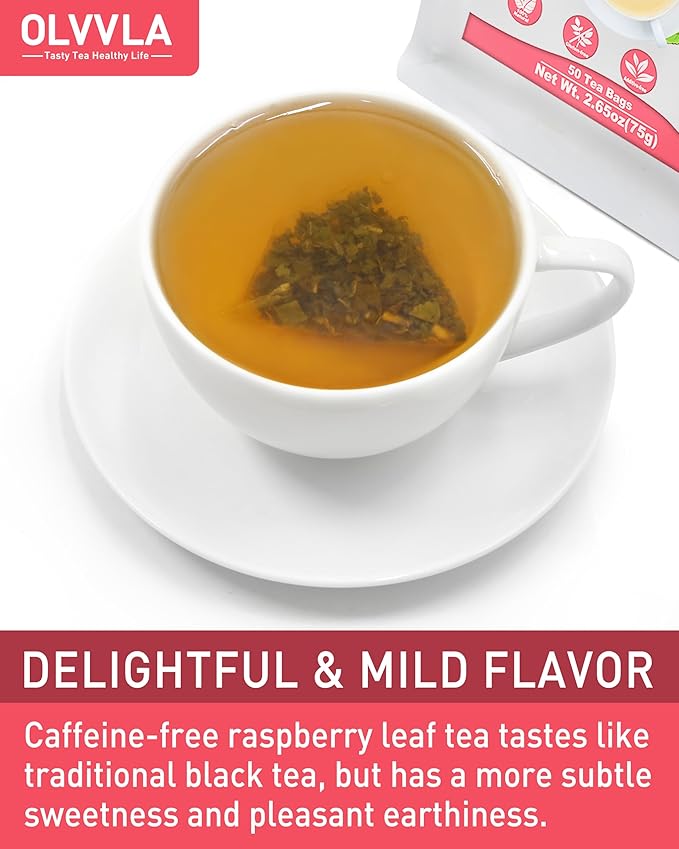 Olvvla - Raspberry Leaf Tea Bags - 1.5g X 50 Count - 100% Pure Red Raspberry Leaf Herbal Tea - Natural Pregnancy Tea - Non-GMO - Caffeine-free - Ease Menstrual Cramp & Support Healthy Pregnancy