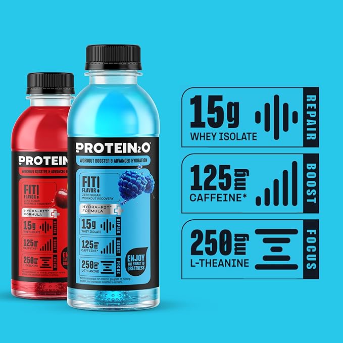 Protein2o 15g Whey Protein Isolate Hydration Drink Plus Energy & Focus, 350mg of Electrolytes, Vitamins B5 & B6, Sugar Free, Energy Variety Pack, 16.9 oz Bottle (Pack of 12)
