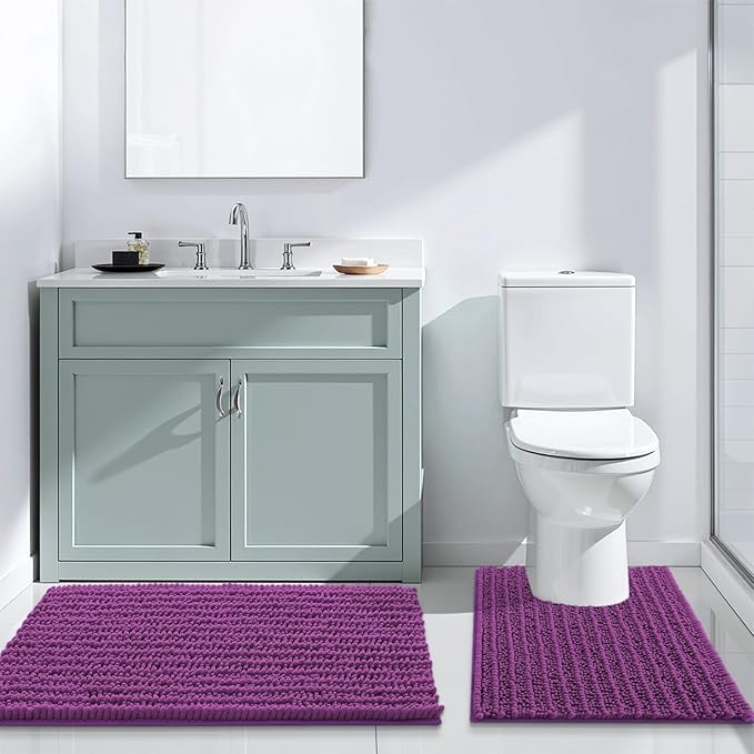 Arotive Luxury Chenille Bathroom Rug Mat, Extra Soft Thick Absorbent Shaggy Bath Rugs, Non-Slip Machine Wash Dry, Plush Bath Mats for Bathroom, Shower and Tub, 30x20, Purple