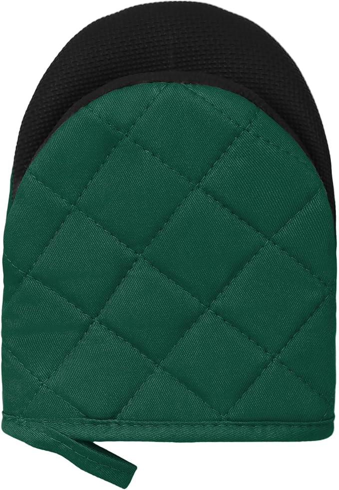 1 Pair Short Oven Mitts, Heat Resistant Silicone Kitchen Mini Oven Mitts for 500 Degrees, Non-Slip Grip Surfaces and Hanging Loop Gloves, Baking Grilling Barbecue Microwave Machine Washable