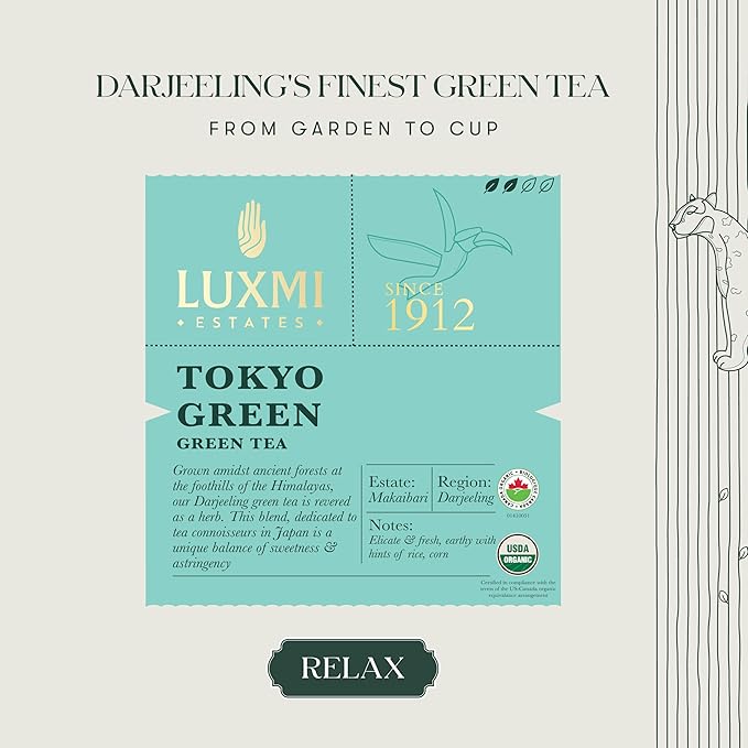 Luxmi Estates - Tokyo Green - Organic Makaibari Darjeeling Green Tea - Loose Leaf - 100g (50 Cups) | From the Foothills of the Himalayas