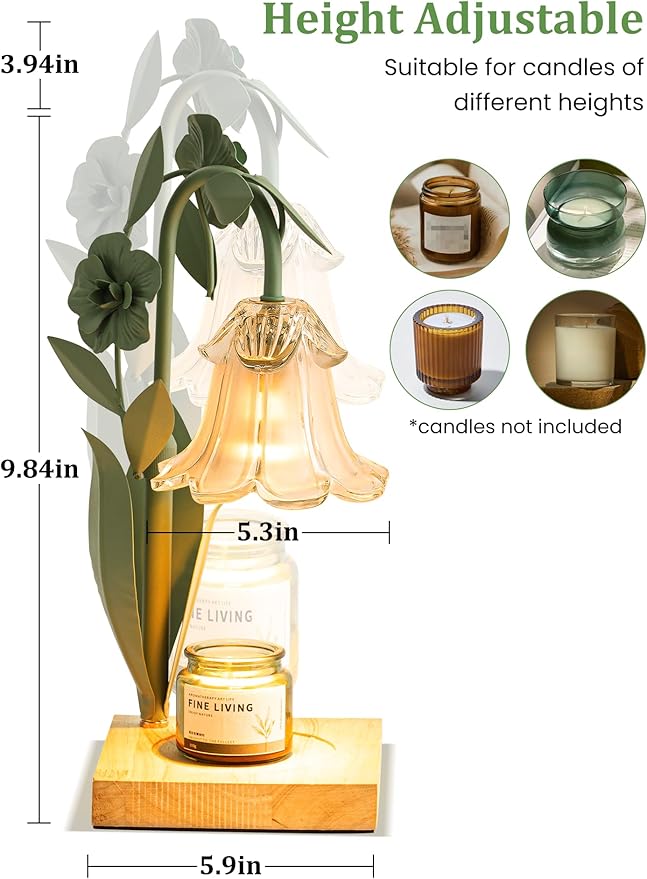 Flower Candle Warmer Lamp with Timer,Dimmable Candle Lamp Warmer,Adjustable Height Candle Warmer for All Jar Candles,Bedroom Living Room Home Decor Aesthetic Christmas Birthday Gifts for Women