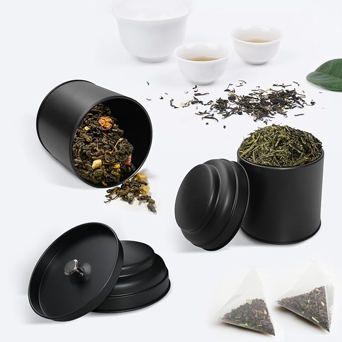 15 Pieces Tea Canisters 8 oz Round Tin Can Containers with Sealed Double Lids for Loose Leaf Tea,Coffee, Sugar, Candy, Spices Storage(Black)