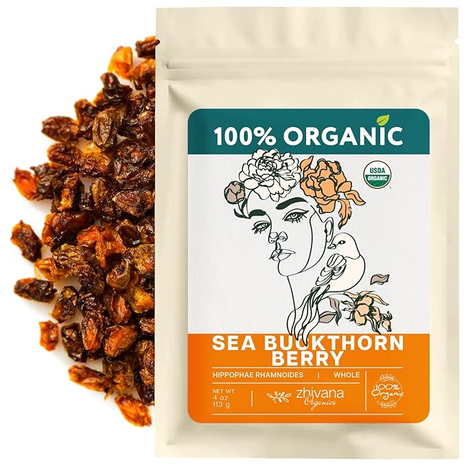 Organic Sea Buckthorn Berry – Sea Buckthorn Tea, Dried Seaberry, Seabuckthorn – Espino Amarillo – Rich in Nutrients Superfood Berries for Immunity, Heart, Digestion, Liver, Skin – 4 Ounces