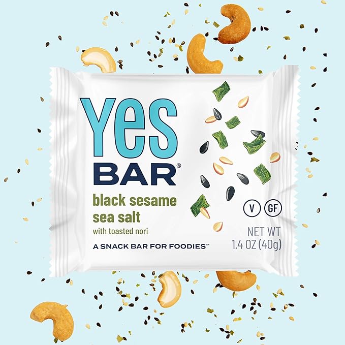 The YES Bar – Black Sesame Sea Salt – Plant Based Protein, Decadent Snack Bar – Vegan, Paleo, Gluten Free, Dairy Free, Low Sugar, Healthy Snack, Breakfast, Low Carb, Keto Friendly (24 Count)