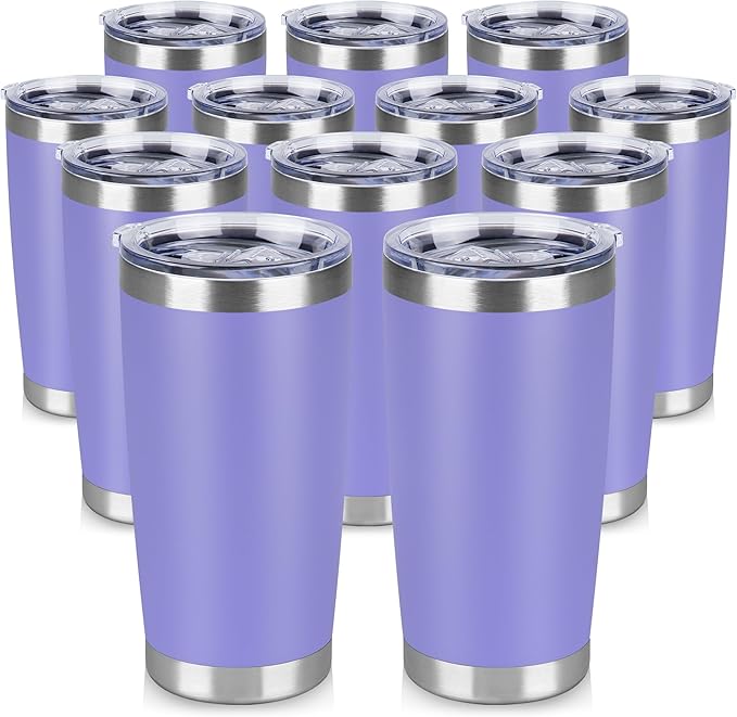 20 oz Tumbler Stainless Steel Tumblers Bulk with Lid Double Wall Insulated Coffee Tumbler Cups for Hot & Cold Drinks Powder Coated Travel Coffee Tumbler Mug Metal (Lavender, 12 pack)