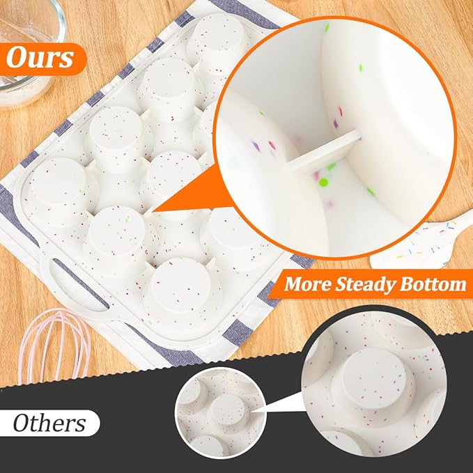 Silicone Muffin Pan, Metal Reinforced Frame Regular Size 2.8 Inch Cupcake Pan with Handle 12 Cups Nonstick Muffin Tray for Baking BPA Free 1 Pack Confetti