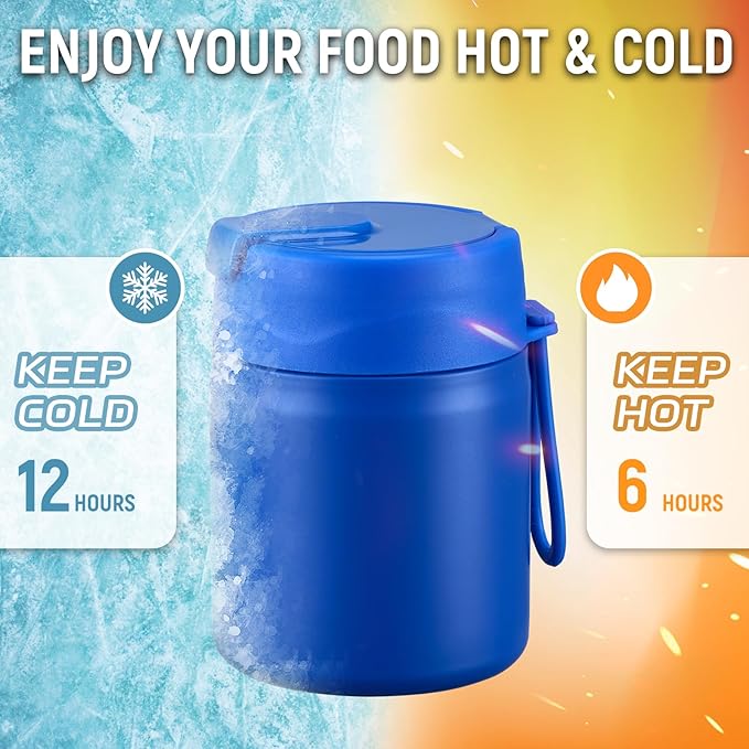 17oz Soup Thermo for Hot Food Kids Insulated Vacuum Food Jar with Stainless Steel Spoon Wide Mouth Thermo Leakproof Lunch Food Container Kids Hot Lunch Box (Blue)