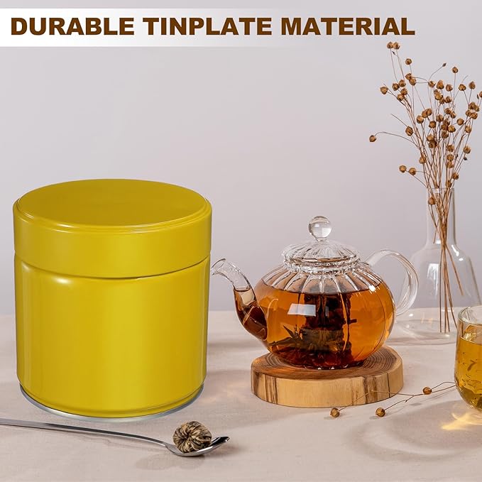 uxcell 2Pcs Round Tea Canisters, 4" x 4" Airtight Metal Tea Containers for Loose Tea, Coffee Beans, Spices - Durable, Compact, and Stylish Storage Tea Tin (Yellow)