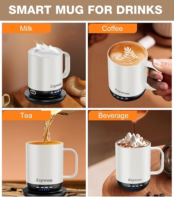 Self Heating Coffee Mug T1-16oz Fast Heating & Ultra Long-Lasting Battery Life, Heated Coffee Mug Up to 149℉ - Touch & App Controlled Coffee Mug, Birthday Gifts for Women and Men