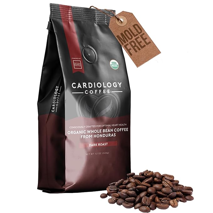Cardiology Coffee – Whole Bean Coffee – USDA Certified Mold-Free 12oz Premium Dark Roast Coffee Beans - Organic Espresso Beans with Antioxidant Benefits – Perfect for Heart Healthy Lifestyle