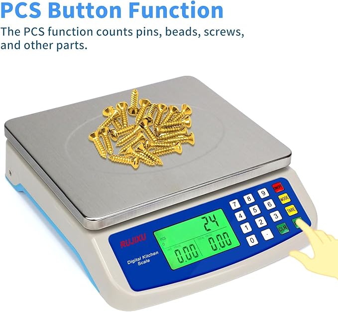 Large Digital Kitchen Scale 30KG Commercial Food Scale 66LB for Baking Bread Meat Stainless Steel Price Computing Scale LCD Display,Prep Counting Scale for Parts and Coins Adapter Included