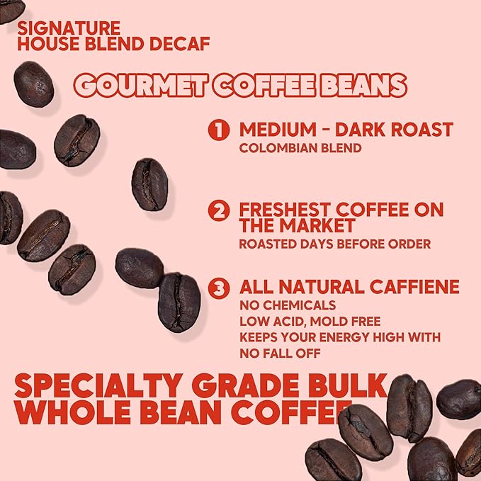 Sarasota Coffee Whole Bean Decaf | Dark Roast Gourmet Decaffeinated Coffee Beans | Low Acid, Mold Free, Specialty Grade Bulk Beans | 5lb (80 oz)