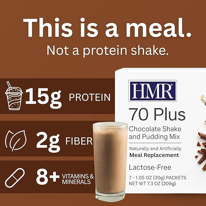 HMR 70 Plus Chocolate Shake & Pudding Mix | Meal Replacement Powder | Lactose-Free | 15g Protein | Easy to Make | Low Calorie (7.35 Ounce (Pack of 3), Chocolate)