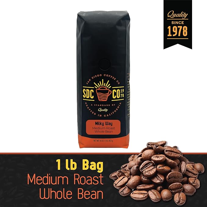 San Diego Coffee Milky Way, Medium Roast, Whole Bean Coffee, 16-Ounce Bag Café en grano tostado