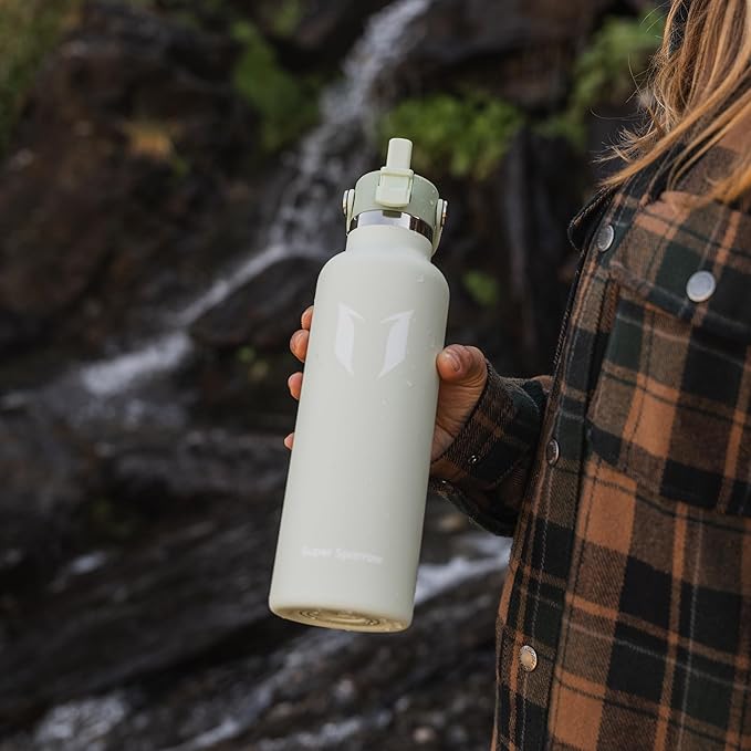 Super Sparrow Insulated Water Bottle - 17 Oz / 25 Oz / 32 Oz - Standard Mouth FlipFlow Flask - BPA Free, Leak Proof Drink Bottle- Ergonomic Straw Water Bottles for Work, Gym, Travel, Sports