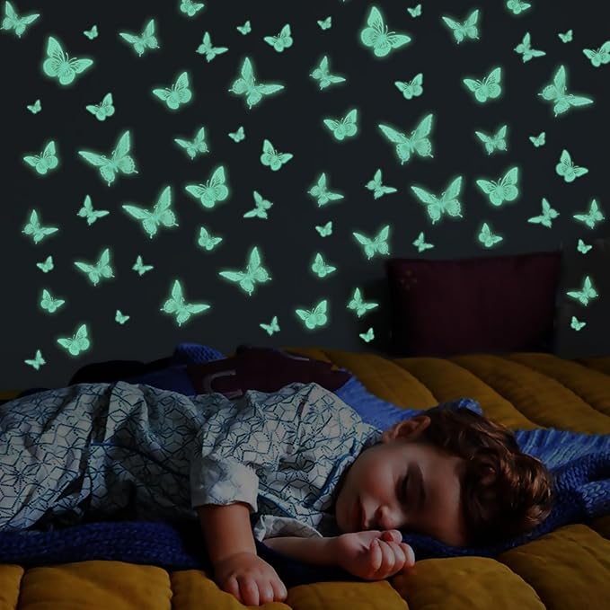 SAOROPEB Glow in The Dark 3D Butterfly 24 Pcs 3 Sizes, Luminous Butterfly Stickers for Ceiling or Wall, Glow in The Dark Party Supplies, Removable Luminous Stickers for Kids Babys Nursery (Green)