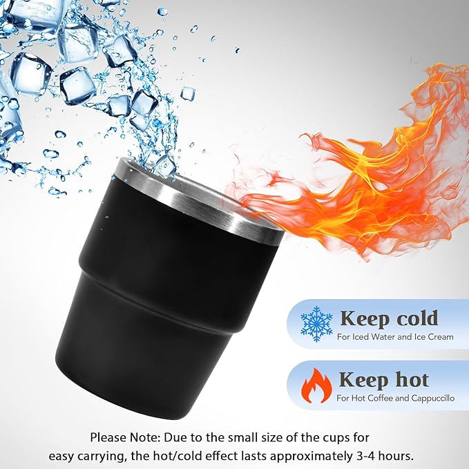 6oz Vacuum Insulated Espresso Cup Set of 2, Espresso Shot Cup for Coffee, Double Wall Stainless Steel Mini Tumbler Shot Glasses with Lid