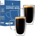 Kitchables Double Walled Glass Coffee Mugs Set of 2, 15oz - Insulated Glass Coffee Mugs for Cappuccino, Latte, Tea, Espresso - Latte Cup - Tazas Para Cafe