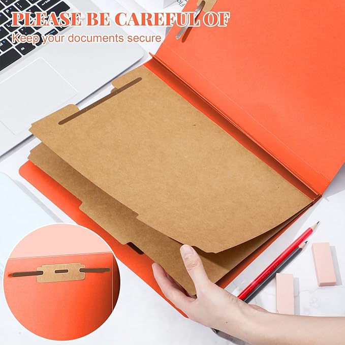 24 Pcs Classification Folders Letter Size Bulk - 2 Dividers Pressboard File Folder with 3. 5 Inch Expansion, 2 Prongs Fastener, Heavy Duty Office File Organizer for Teacher Medical (Orange)