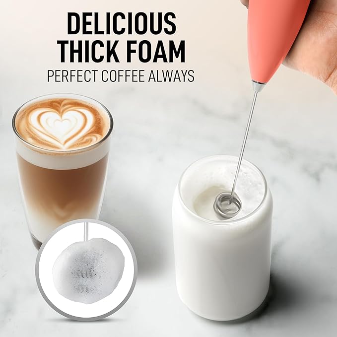 Zulay Kitchen Double Whisk Milk Frother – Handheld Foam Maker for Coffee, Lattes, Matcha, Hot Chocolate & Cappuccinos – Whip Creamy Froth in Seconds, Portable & Easy to Use