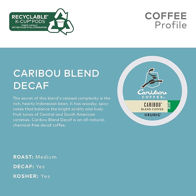 Caribou Coffee Caribou Blend Decaf Keurig Single-Serve K-Cup Pods, Medium Roast Coffee, 96 Count (Pack of 4)