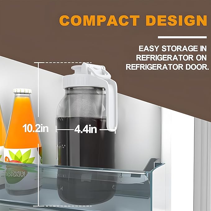 Cold Brew Coffee Maker Jar - 64oz Thick Glass Multipurpose Mason Pitcher Spout Lid with Handle & Stainless Steel Filter for Iced Coffee, Lemonade, Ice Tea, Homemade Fruit Drinks Container