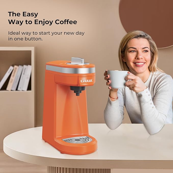 CHULUX Single Serve Coffee Maker for K Capsule, Mini Coffee Maker for One Cup Americano, Lightweight Pod Coffee Machine, Orange
