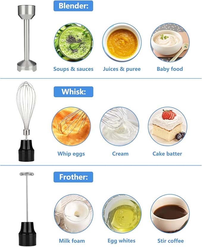 Immersion Blender Handheld,700W Hand Mixer Infinitely Variable Speeds,Multi-function Stainless Steel Stick Electric Kitchen Smoothie Blender with Detachable Whisk, Milk Frother,for Soup Puree