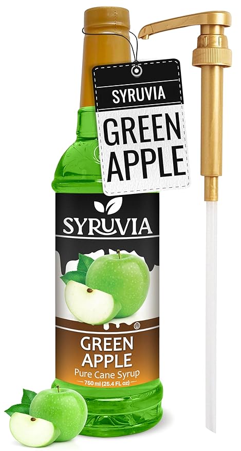 Syruvia Green Apple Syrup, Flavored Syrup for Drinks, Cocktails, Lemonades, Iced Teas, and Desserts – 25.4 fl oz, With Pump