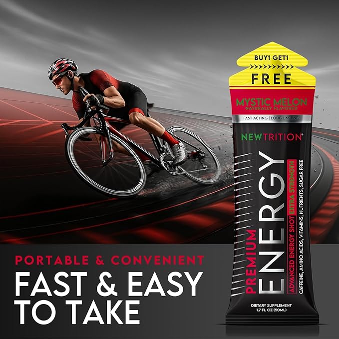 NewTrition® Extra Strength Energy Shots, 1.7 fl oz (Pack of 24, Mystic Melon flavor) - 250mg Caffeine with Vitamin B & Amino Acids, Sugar-Free, Zero Calorie Vitamin Energy Drink for Focus & Endurance