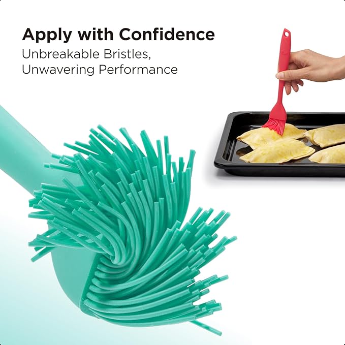 Kitchen Mama WaltzGrip Platinum Silicone Basting Pastry Brush: Set of 2 Heat-Resistant Brushes Utensils for Cooking, Baking, Grilling, Barbecue, and Spreading Oil, Butter, Egg - Dishwasher-Safe (Teal)
