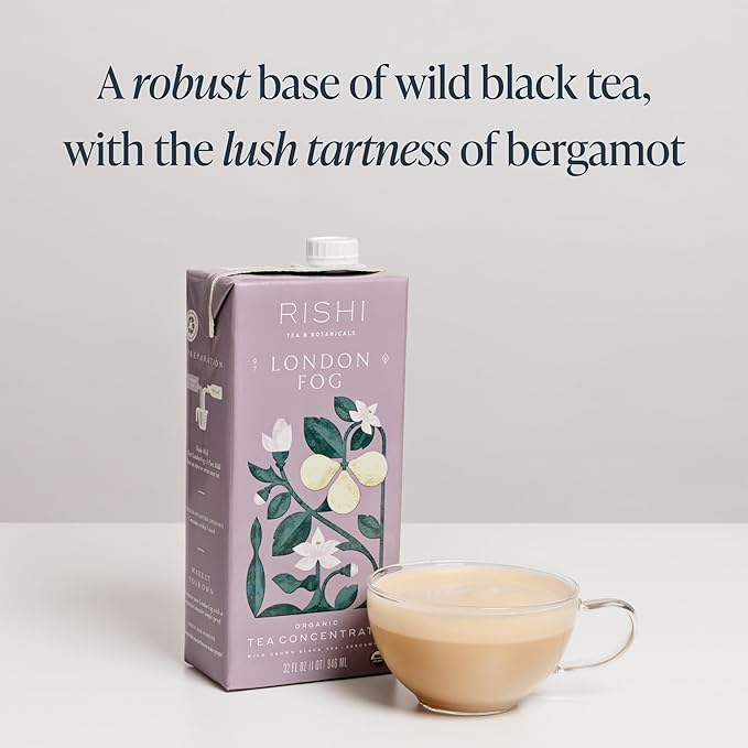 Rishi Tea London Fog Latte - Organic Black Tea Concentrate with Bergamot, Easy-to-Serve Hot or Iced Earl Grey Mix - 32 fl oz Carton, 8 Servings (Pack of 3)