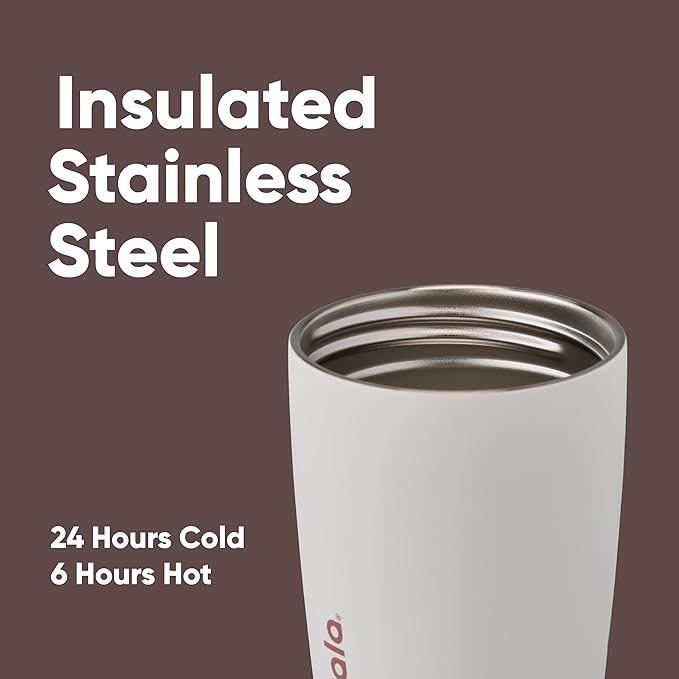 Owala SmoothSip Slider Insulated Stainless Steel Coffee Tumbler, Reusable Iced Coffee Cup, Hot Coffee Travel Mug, BPA Free 12 oz, Tan/White (Vanilla Bean)