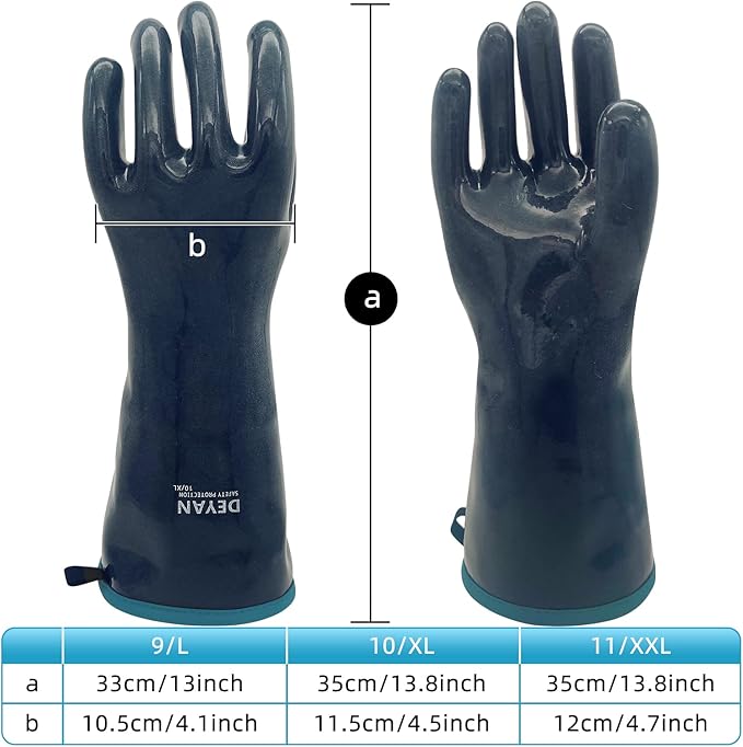 DEYAN Silicone BBQ Gloves, 932°F Heat Resistant Oven Gloves with Fingers, Kitchen Waterproof Hot Proof Glove for Fryer, Smoker, Baking, Cooking, Cutting(10/XL)