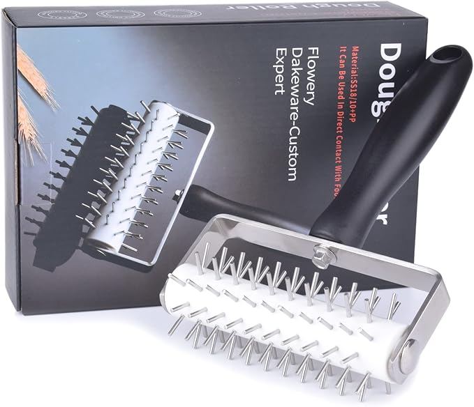 Pizza Dough Docker - EVNSIX Pastry Docker Roller with Stainless Steel Spikes for Homemade Baking Cake crackers Pie Hole Maker,Prevent Dough from Blistering,Commercial Kitchen Pizza Making Accessories