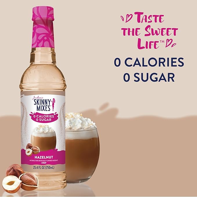Jordan's Skinny Syrups Sugar Free Coffee Syrup, Hazlenut Flavor Drink Mix, Zero Calorie Flavoring for Chai Latte, Protein Shake, Food and More, Gluten Free, Keto Friendly, 25.4 Fl Oz, 1 Pack